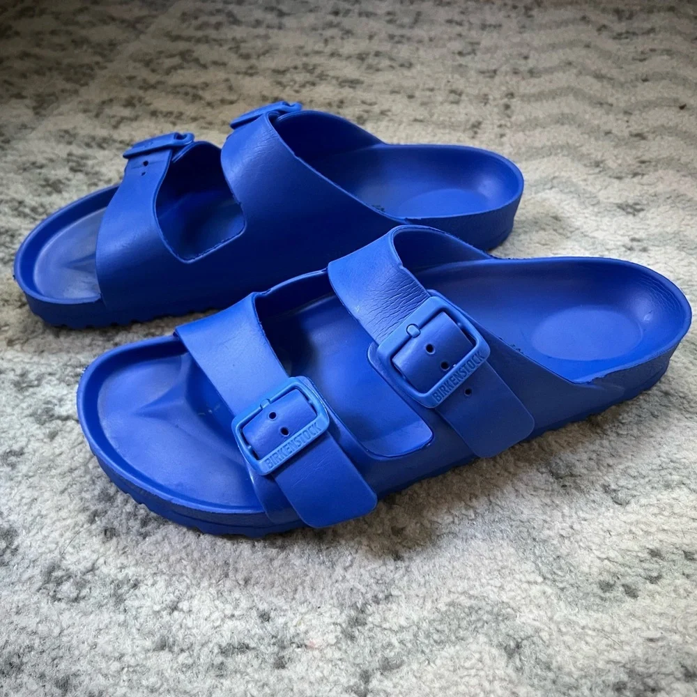 Birkenstock Arizona Essentials EVA Blue Slides Pool Shoes Double Buckle Sandals - Picture 3 of 14